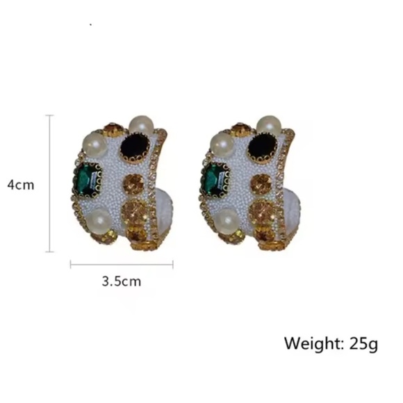 Vintage handmade Black and Gold pearl multicolour crystal earrings - Picture 10 of 10